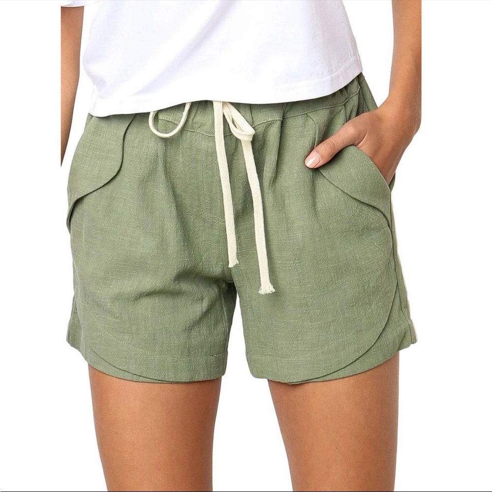 Women’s Olive Green Drawstring Shorts, 100% Cotton, 2XL, New In Bag